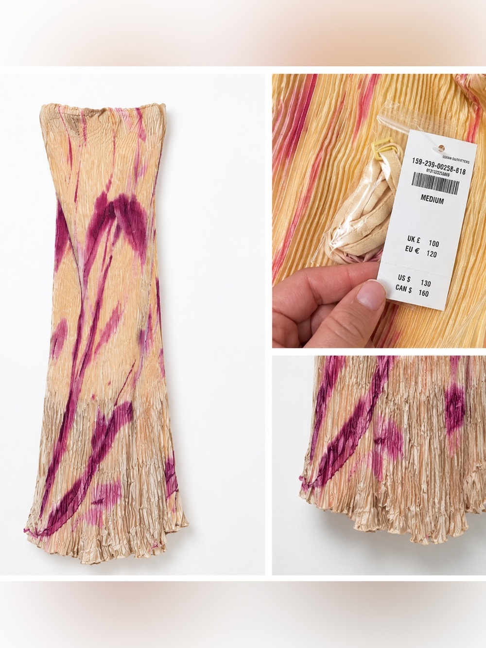 Abercrombie & Fitch Beige and Magenta Crinkle Maxi Dress